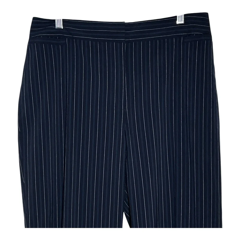 Chicos 2.5 Striped Wide Leg‎ Pants Women Size L/14 Regular Navy Business Casual